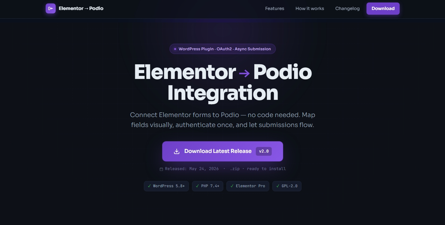 Elementor → Podio Integration - Automated Form Submission Plugin
